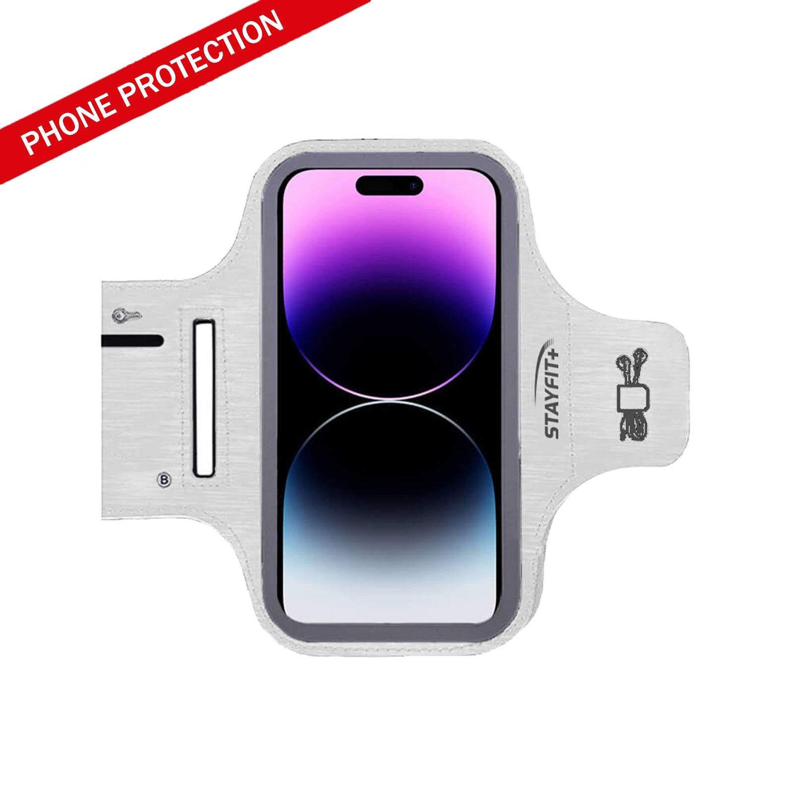 White fitness armband with an iphone inside