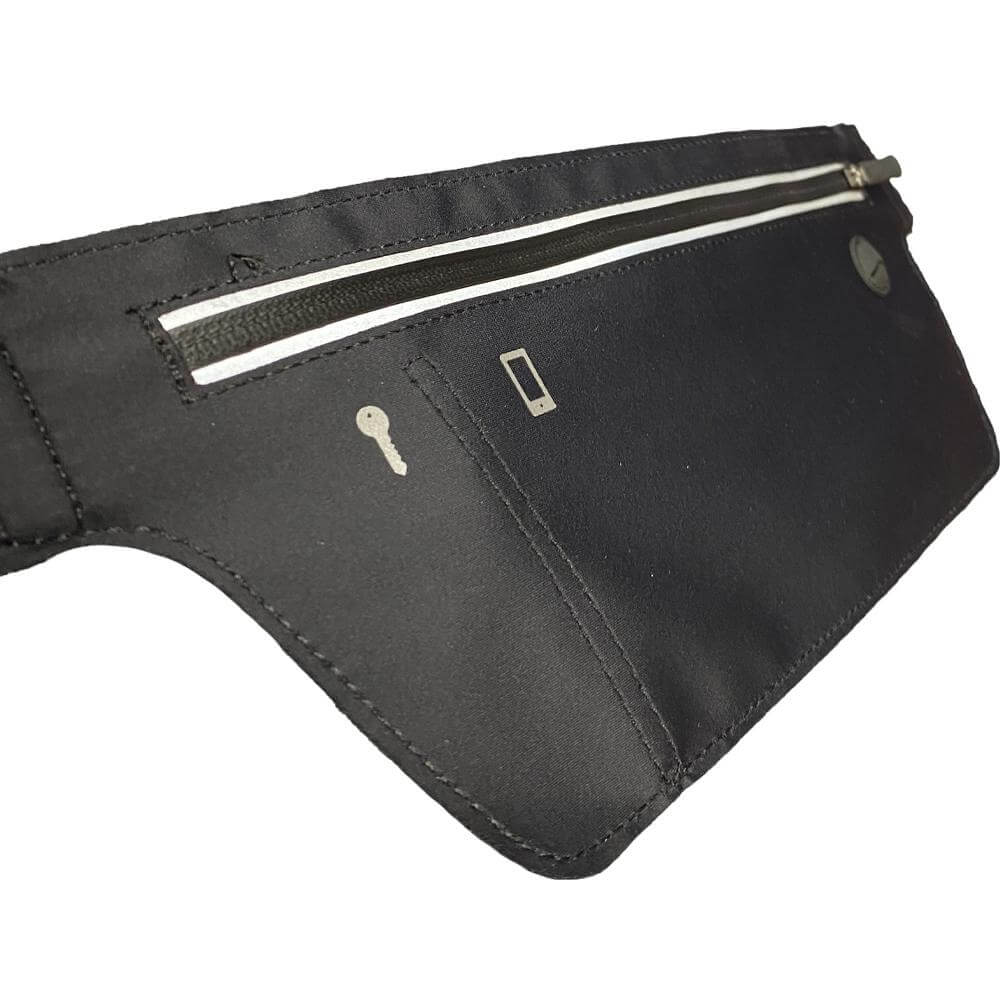 Black slim waist pack from the side