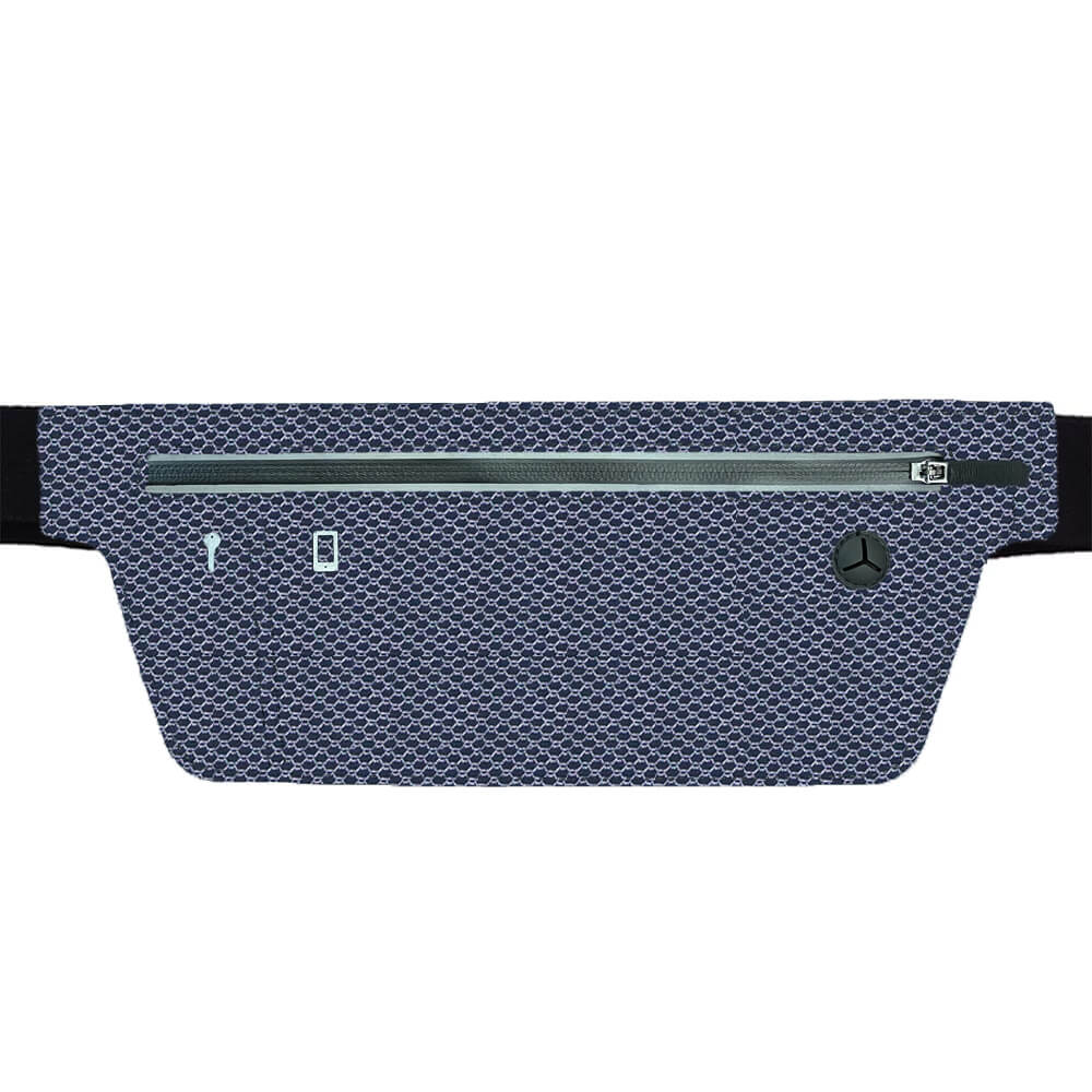Diamond patterned slim waist pack with a zippered pocket at the top