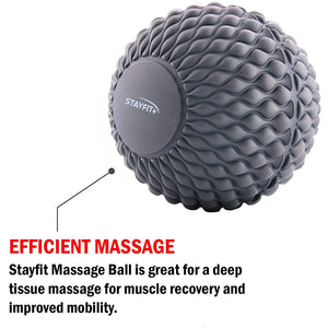 Grey massage ball and a description talking about muscle recovery