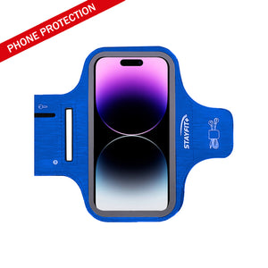 Blue fitness armband with an iphone inside