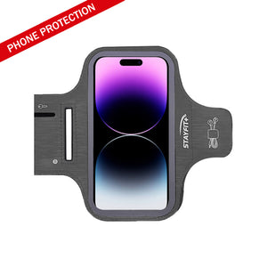 Grey fitness armband with an iphone inside