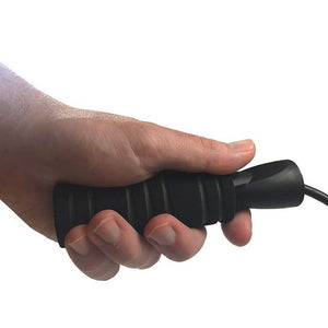 Close up of a hand gripping a jump rope handle