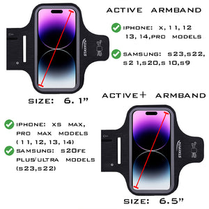 Two armbands with list of compatible phone models on the sides