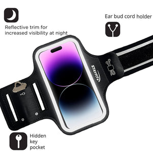 Fitness armband with descriptive points about its features