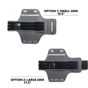 Two armbands with an adjustable strap showing different sizes