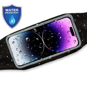 Water drops on a fitness waist pack indicating water resistance