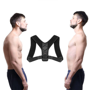 Male athlete with good and bad posture with a posture corrector in the middle