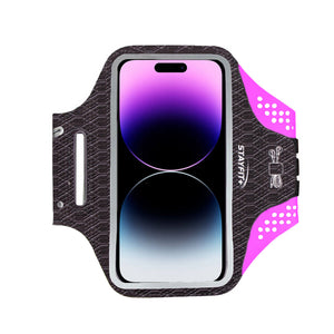 Grey, textured armband with pink backing