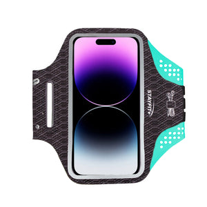 Grey, textured armband with teal backing