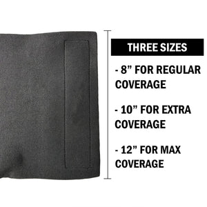 Picture of a waist trimmer with three different measurements on the side