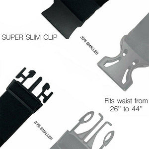 Picture of waist pack clips describing how it is 33% thinner than a standard clip