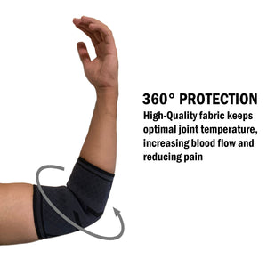 Woven elbow brace with a description about protecting your elbow