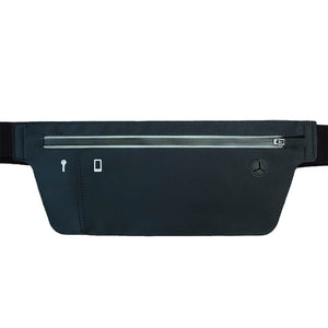 Black slim waist pack with a zippered pocket at the top