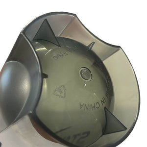 Round bottom of a black protein shaker bottle