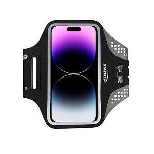 iPhone in a protective armband case for fitness. (Black)