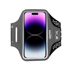 iPhone in a protective armband case for fitness. (Grey)