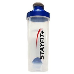 Shaker bottle with a blue cap